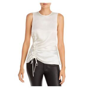 CINQ A SEPT Womens Ivory Ruched Tie Zip-up Back Sleeveless Crew Neck Top S